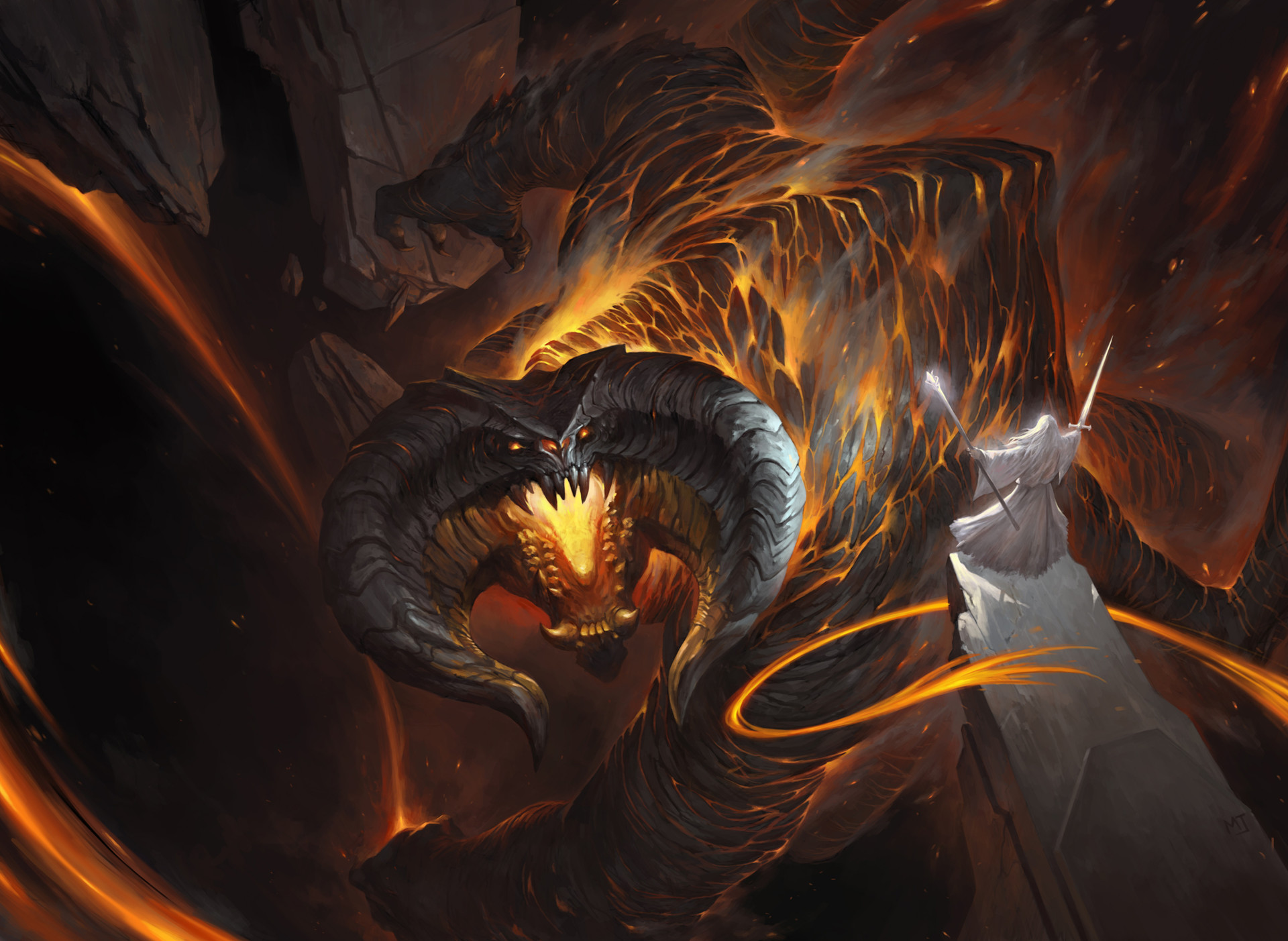 Balrog luchando contra Gandalf en las minas de Moria